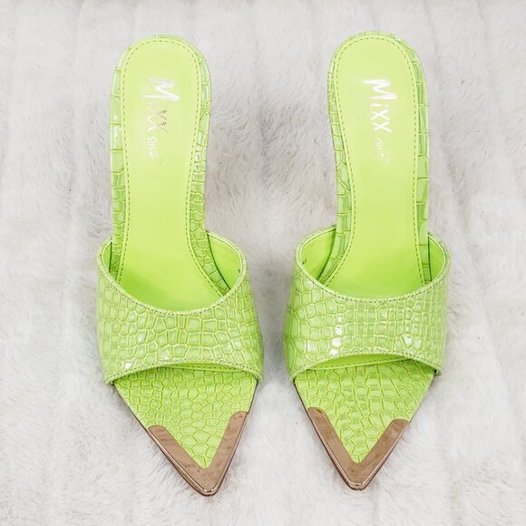 Venus Lime Green Slip On Pointy Toe High Heel Slides - Picture 13 of 15